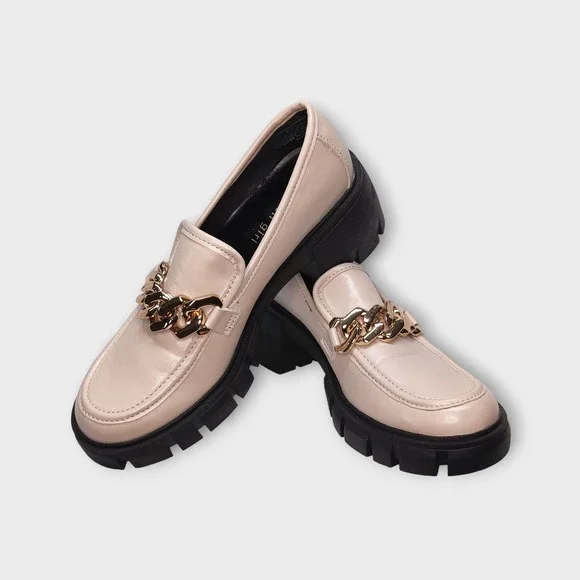 Women's Madden Girl HOXY Y02J1 Hoxtonn Almond Loafers 2.5" Heel Size 8.5 - Picture 1 of 12